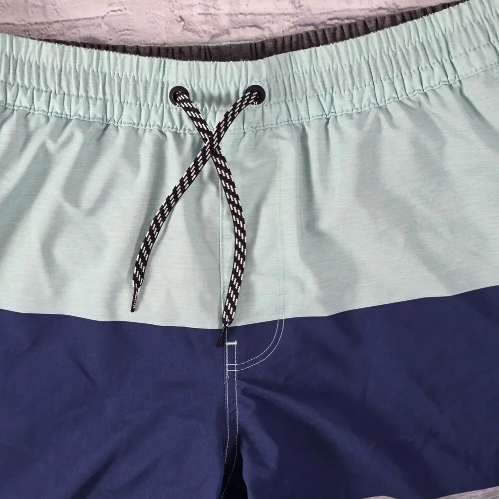 Y2K Hurley Men's Large Aqua-Blue-Gray Colorblock Stretch Board Shorts